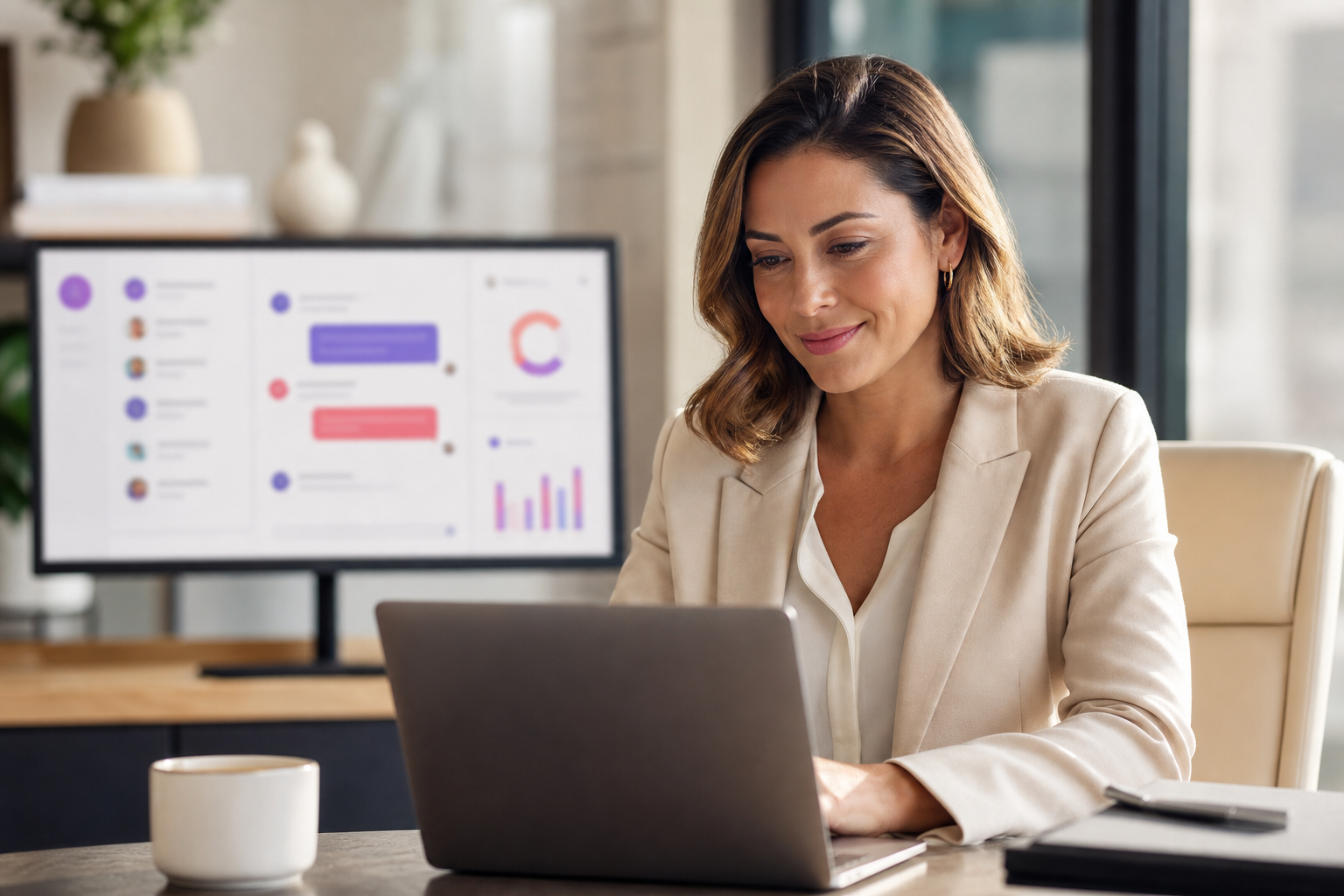 Ecommerce manager reviewing chatbot and CRM insights